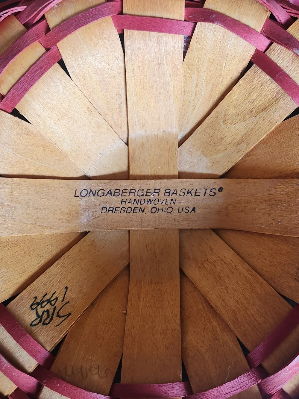 Longaberger Yellow and Red Woven Picnic Basket with Lined Top